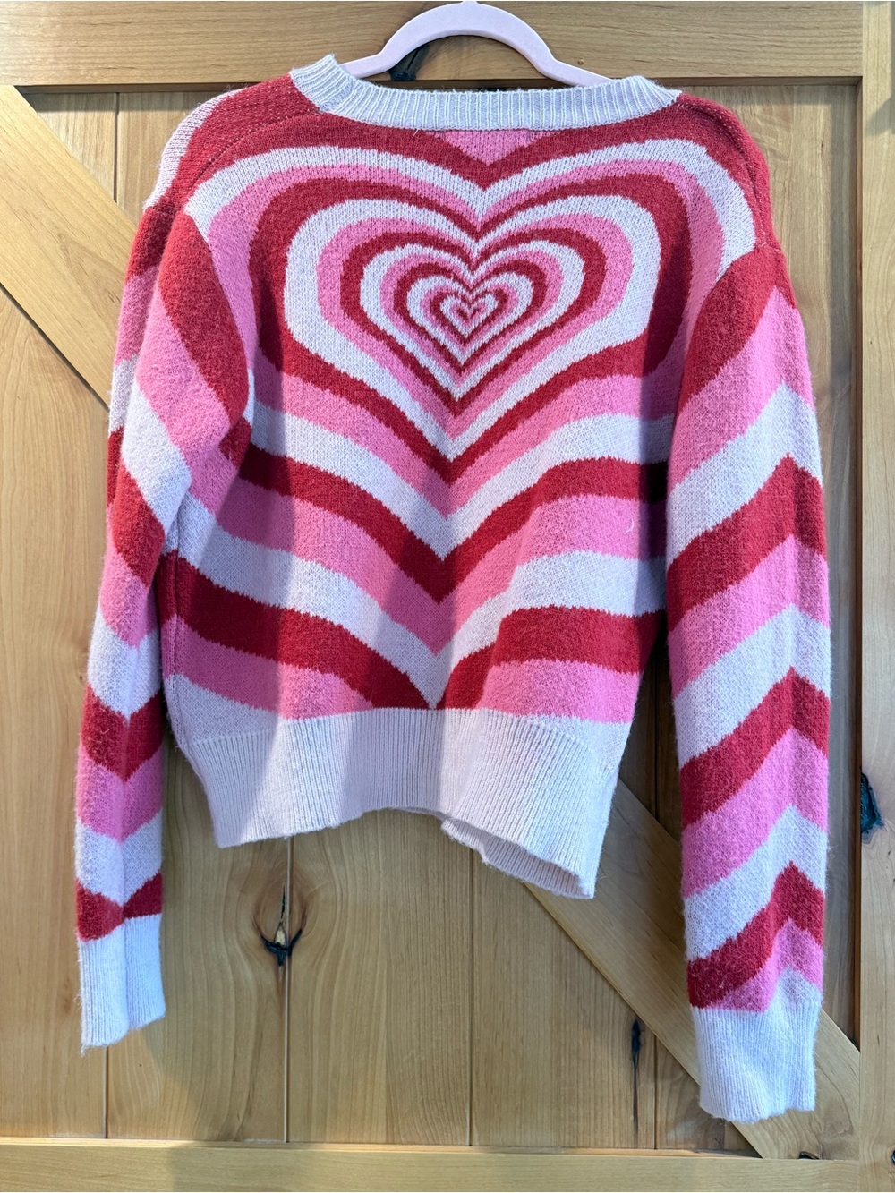 Heart Pattern Crewneck Sweater in Pink & Red - Women's